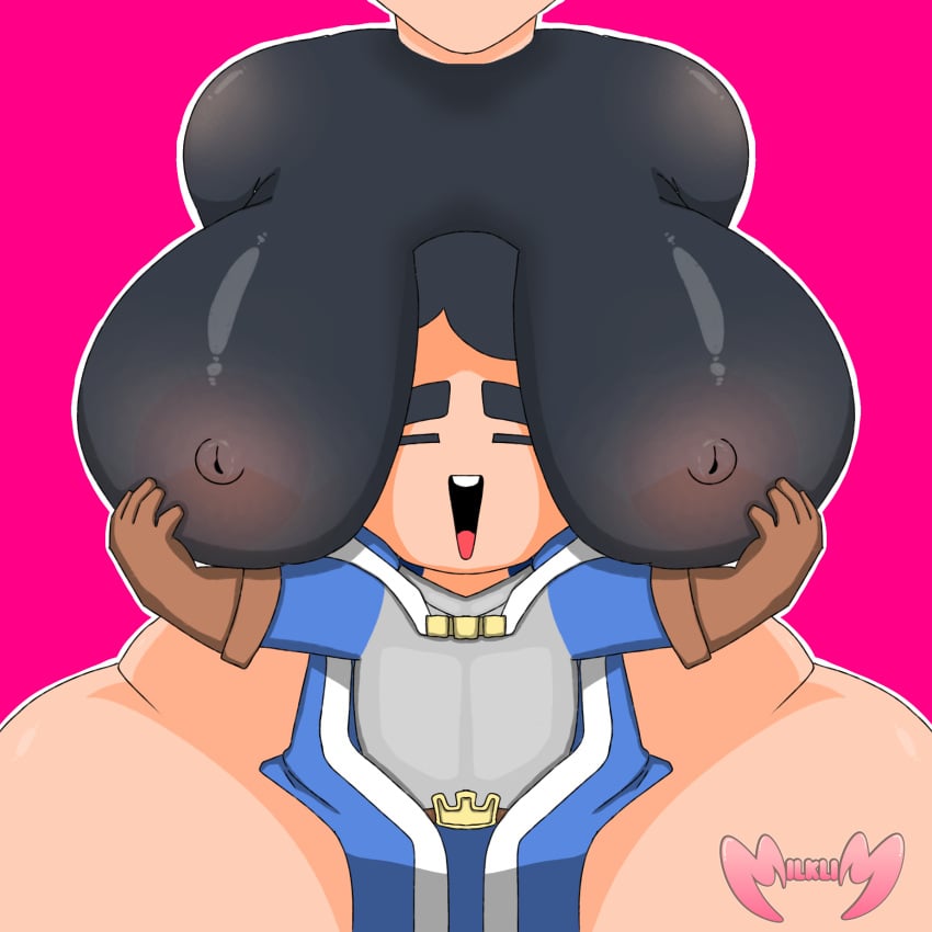 age_difference big_breasts clash_(series) clash_royale grabbing_breasts guardian_(clash_royale) head_between_breasts huge_breasts large_breasts little_prince_(clash_royale) milf smile transparent_clothing