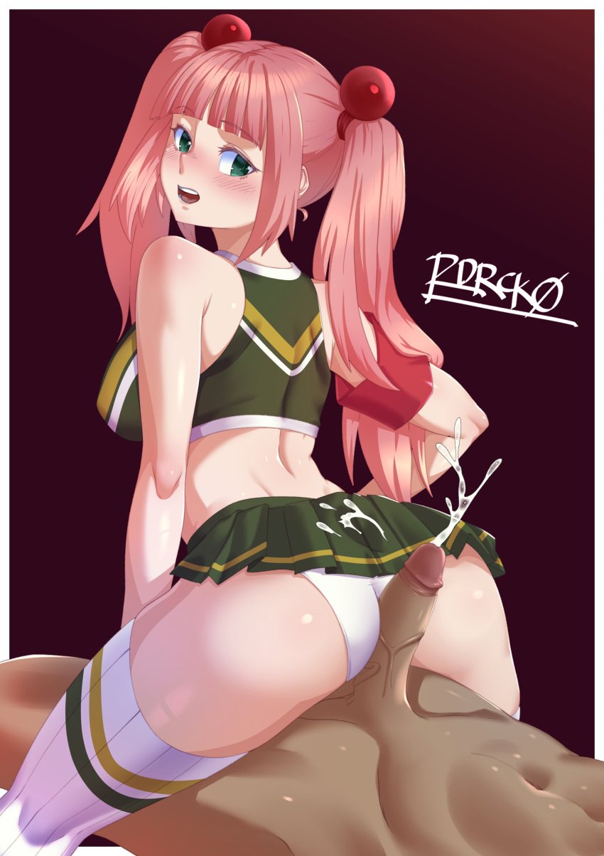 1boy 1girls 2021 ass blush buttjob cheerleader cheerleader_uniform clothed_female_nude_male cum faceless_male green_eyes large_breasts looking_back metal_slug metal_slug_attack nova_(metal_slug) panties papuricorick penis pink_hair snk thighhighs twintails white_panties