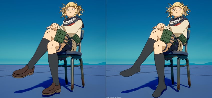 blonde_hair chair clothed feet_fetish foot_fetish foot_fetish_with_legwear fortnite fortnite:_battle_royale himiko_toga my_hero_academia no_cum panties_visible_through_clothing shoes sitting_down skirt sock_fetish socks thighs toga_himiko upskirt yellow_eyes