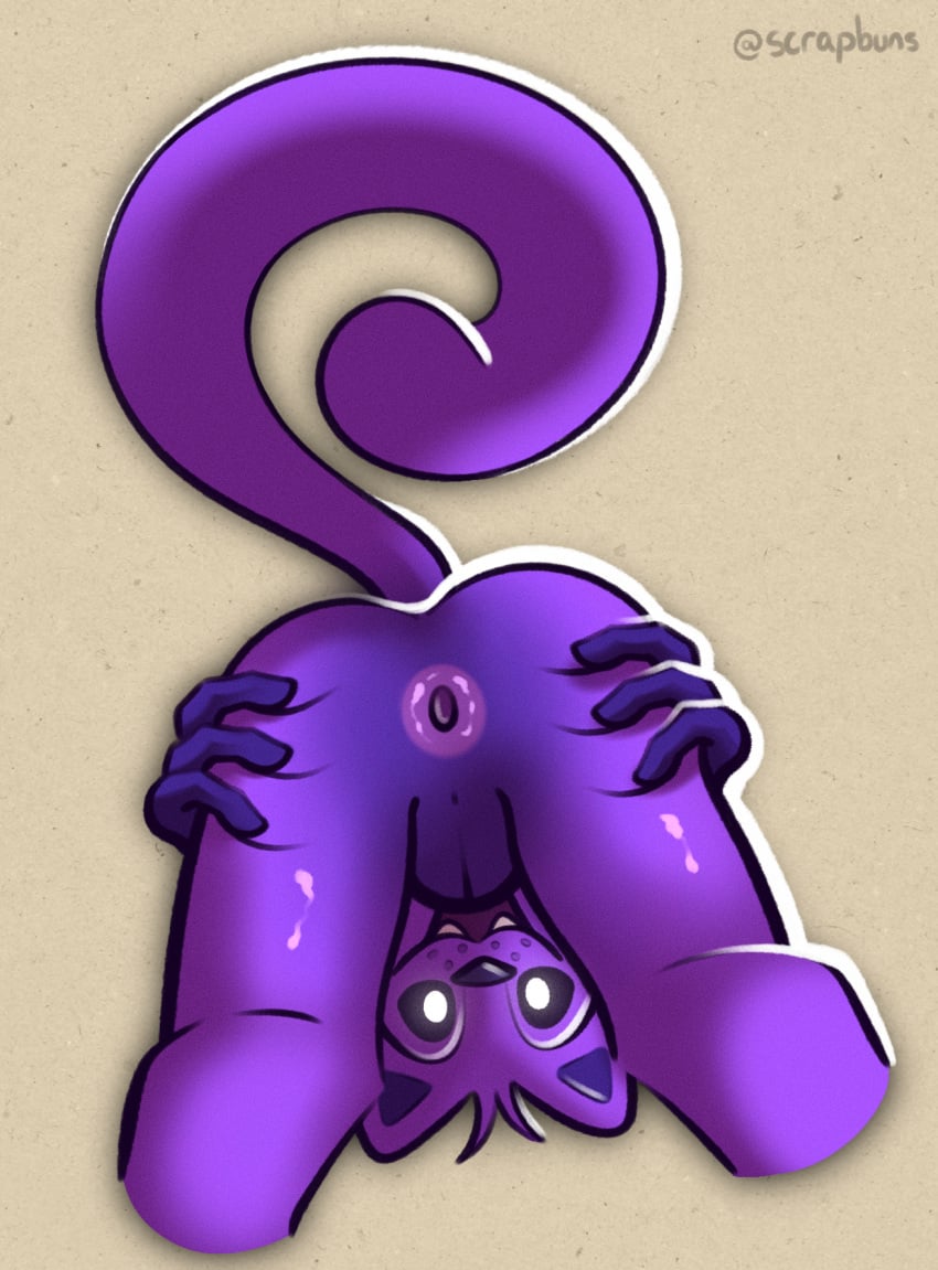 3_fingers anthro anus balls catnap_(poppy_playtime) critters_(poppy_playtime) felid feline fingers fur furry_only genitals glowing glowing_eyes hi_res male mammal mob_entertainment no_humans poppy_playtime poppy_playtime_(chapter_3) purple_body purple_fur scrapbuns smiling_critters solo spread_anus spreading