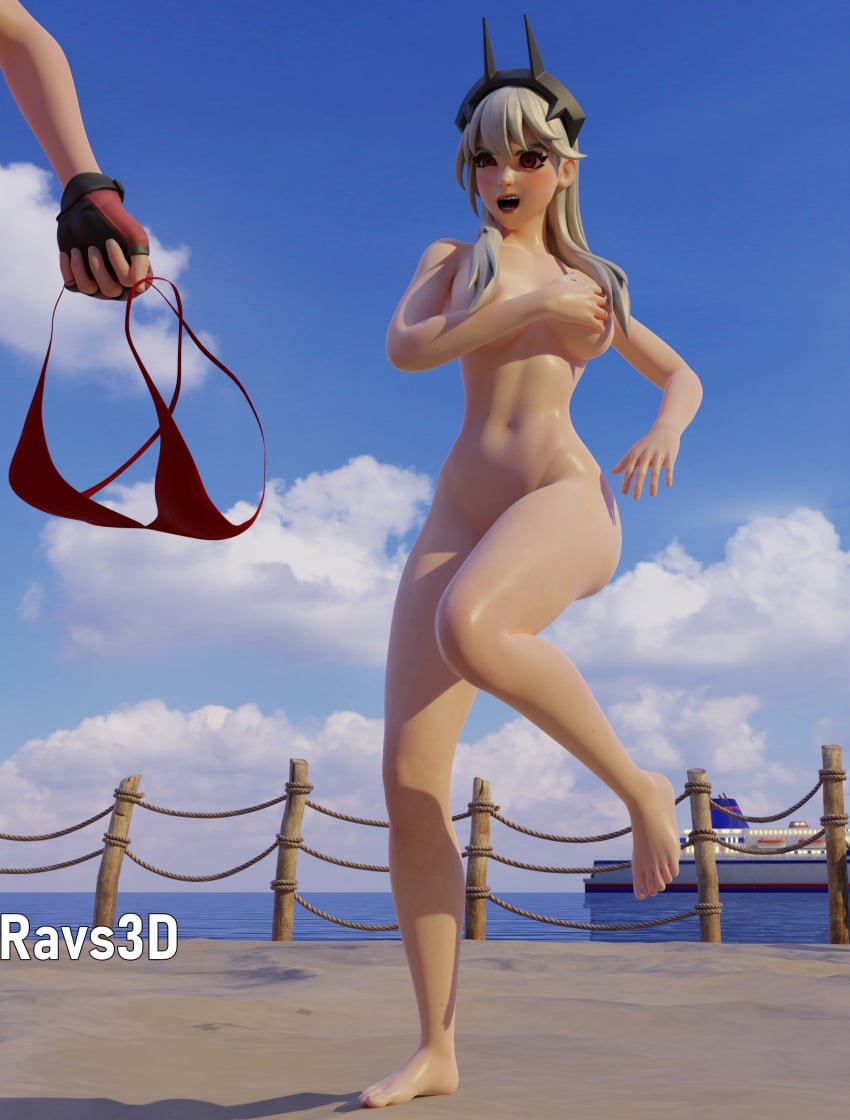 1girls 3d angry bare_shoulders beach belly belly_button bikini blender breasts clouds covering_breasts embarrassed embarrassed_nude_female enf female female_focus fortnite fortnite:_battle_royale fully_nude lexa_(fortnite) light_skin navel nude nude_female princess_lexa_(fortnite) ravs3d red_eyes standing stolen_bikini stolen_clothes stolen_swimsuit summer thick thin_waist white_hair