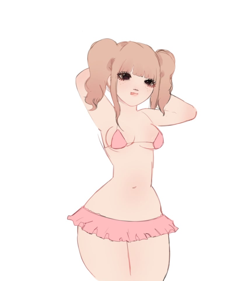 bikini cute female female_only gyaru oc original_character pale-skinned_female pale_skin pink skinny skirt slim small_breasts soft sticking_out_tongue twintails yui_chan