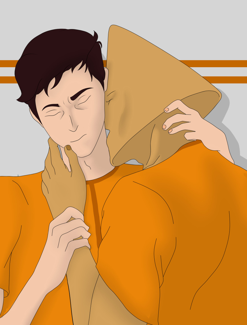 arsoviet_(radiolight) brown_skin claudio_(radiolight) closed_eyes digital_media_(artwork) gay gay_kissing hi_res orange_shirt radiolight white_skin