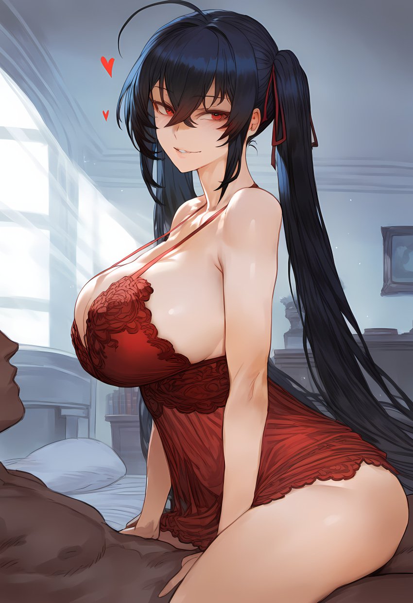 ai_generated azur_lane big_breasts black_hair cheating cuckold dark-skinned_male interracial kaikoi netorare ntr red_eyes taihou_(azur_lane) twintails