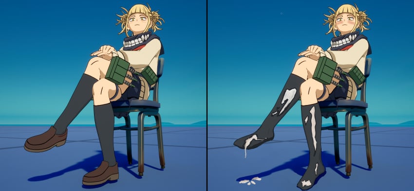 blonde_hair chair clothed cum cum_on_socks cum_version feet_fetish foot_fetish foot_fetish_with_legwear fortnite fortnite:_battle_royale himiko_toga my_hero_academia no_cum panties_visible_through_clothing shoes sitting_down skirt sock_fetish socks thighs toga_himiko upskirt yellow_eyes