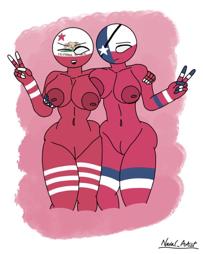 areolae ass big_areola big_ass big_breasts big_nipples breast_grab breast_press breasts california_(countryhumans) closed_eyes countryhumans countryhumans_girl erect_nipples eyebrows eyepatch female female_only genitals grabbing_breasts hi_res highres humanoid large_areolae large_ass large_breasts looking_at_viewer naval_artist_(artist) nipples nude nude_female one_eye_closed open_mouth peace_sign pussy smile statehumans statehumans_girl teeth texas_(statehumans) vagina