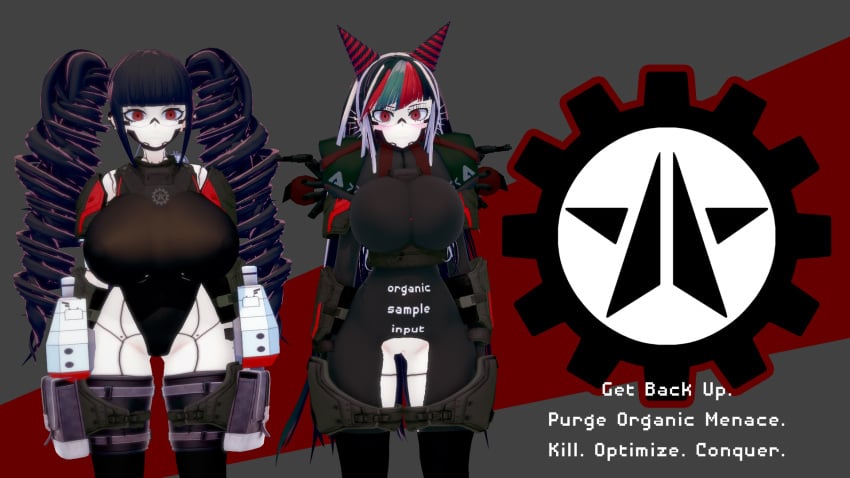 2girls 3d alternate_breast_size alternate_costume automaton_(helldivers) celestia_ludenberg danganronpa danganronpa_2:_goodbye_despair female female_only helldivers_2 mioda_ibuki multiple_girls