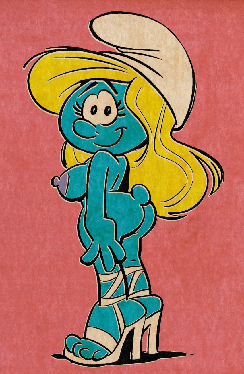 1girls ass blonde_hair blue_skin breasts female hanna-barbera meatpencil nude peyo_(copyright) smurfette tagme the_smurfs vintage