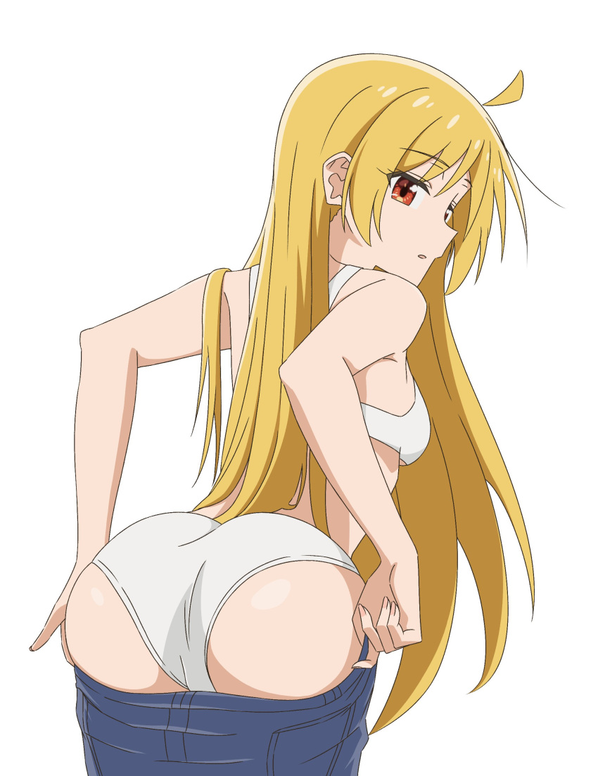 ass_focus bocchi_the_rock! bra from_behind huge_ass ijichi_seika jeans jeans_down looking_back panties small_breasts tagme_(artist) underwear undressing