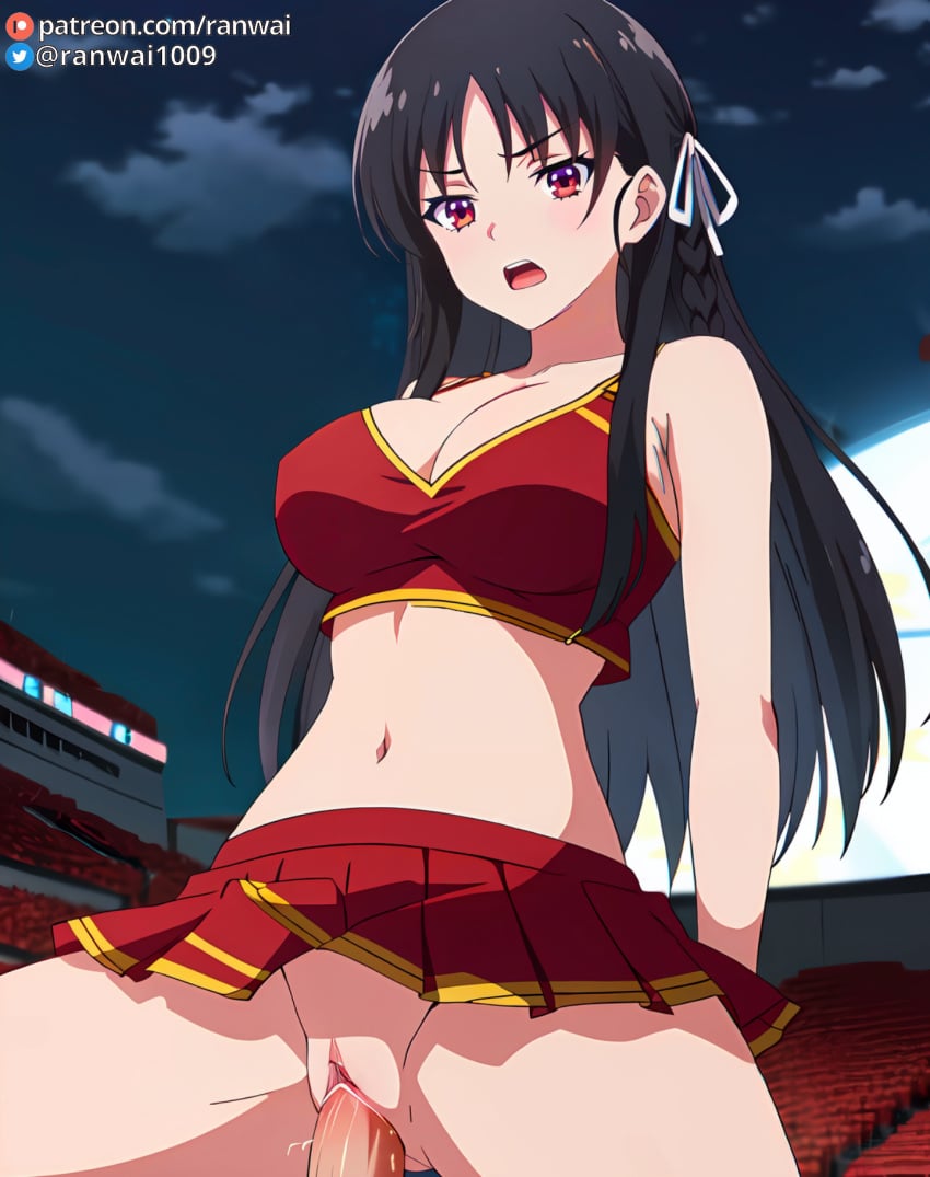 ai_generated anime black_hair bondage cheerleader cheerleader_outfit classroom_of_the_elite cowgirl_position horikita_suzune large_breasts ranwai red_hair sex stable_diffusion vaginal_penetration vaginal_sex youkoso_jitsuryoku_shijou_shugi_no_kyoushitsu_e