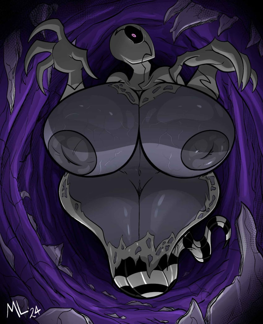 1_eye 2024 alien ameizing_lewds areola ben_10 big_breasts breasts cartoon_network claws ectonurite female genitals ghost ghostfreak grey_body hi_res huge_breasts inverted_nipples nipples not_furry pussy solo spirit tentacle vein veiny_breasts wide_hips