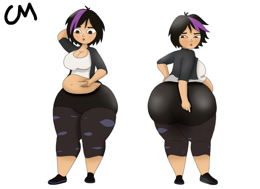 1girls ass belly big_ass big_belly big_breasts big_hero_6 choccymalk clothed disney fat female female_only gogo_tomago marvel solo thick_thighs thighs tight_clothing weight_gain