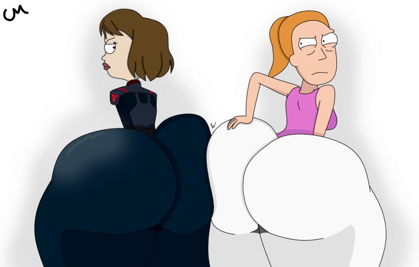 2girls angry apple_butt ass_expansion big_ass bottom_heavy butt_squish butt_touch choccymalk duo female female_focus female_only huge_ass human hyper_ass nonude rick_and_morty summer_smith tammy tammy_gueterman teenager thick_thighs tight_clothing wide_hips