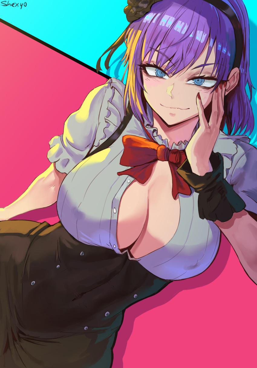 1girls big_breasts breasts cleavage dagashi_kashi female female_focus female_only high_resolution highres open_shirt patreon patreon_reward seductive shexyo shidare_hotaru skirt solo tagme