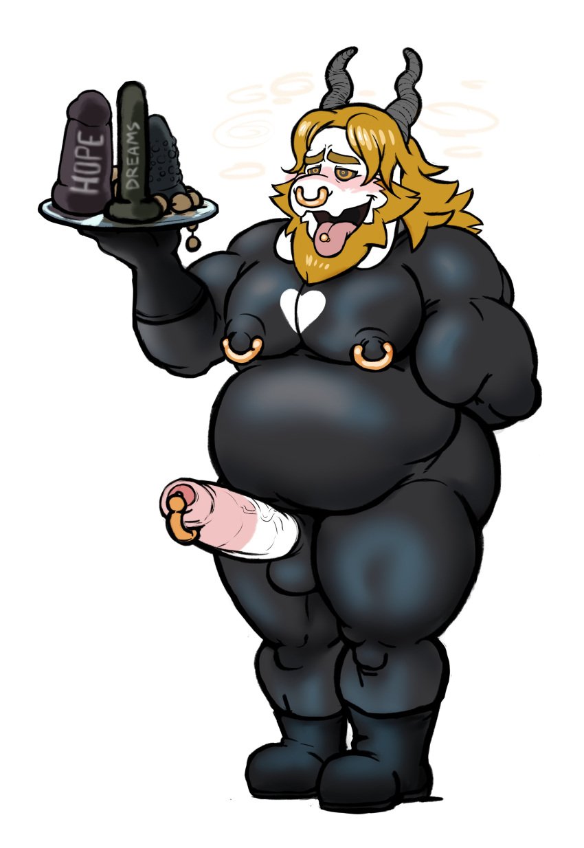 2020 absurd_res alternate_version_at_source anothermeekone anthro asgore_dreemurr balls beard blonde_hair blush boots boss_monster bovid caprine clothing dildo english_text erection facial_hair facial_piercing footwear foreskin genital_piercing genitals gimp_suit goat hair hi_res horn humanoid_genitalia humanoid_penis hypnosis long_ears male male_only mammal mind_control nipple_piercing nipple_ring nipples nose_piercing nose_ring open_mouth overweight overweight_anthro overweight_male penis penis_piercing piercing platter prince_albert_piercing ringed_eyes sex_toy simple_background smile solo spiral standing submissive submissive_male text tongue tongue_piercing tongue_stud uncut undertale video_games white_background