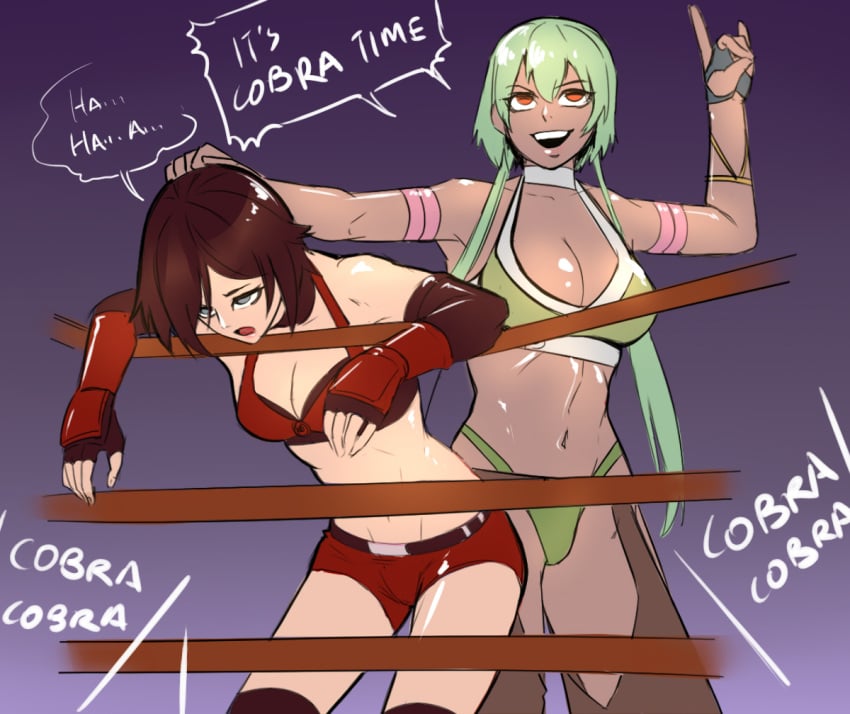 2girls arsonichawt catfight defeated emerald_sustrai female female_only multiple_girls ruby_rose rwby wrestling yuri