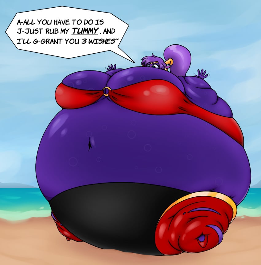 beach big_belly big_breasts bloated bloopsyblue blue_skin blueberry_inflation bursting_breasts curvaceous female female_focus female_only full_body_inflation huge_belly human hyper_belly immobile immobilization inflation liquid_inflation ready_to_pop shantae shantae_(character) smooth_skin spherical_inflation sunken_head sunken_limbs tight_clothing transformation