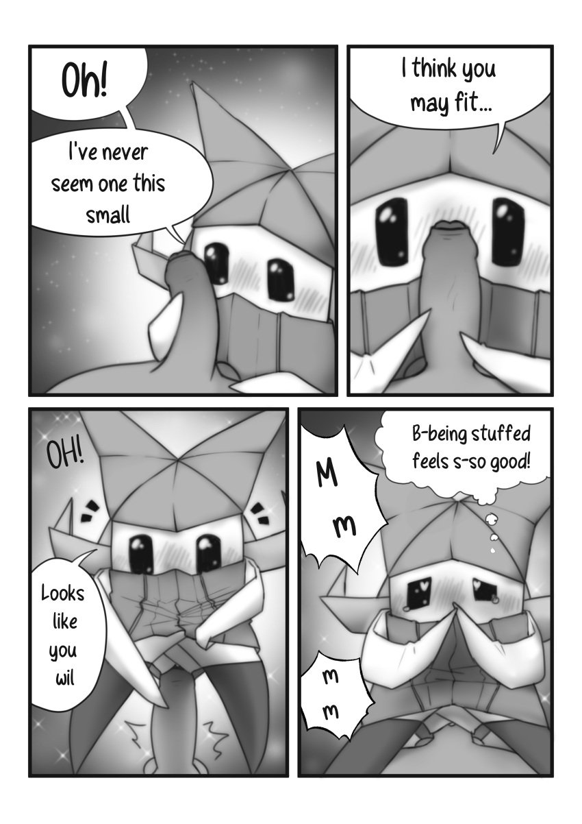 absurd_res blush comic comic_page genitals greyscale hi_res illustration mario_(series) monochrome nintendo olivia_(paper_mario) origami paper_fairy paper_mario papercraft peachkuns penis size_difference small_penis speech_bubble vaginal_penetration video_games