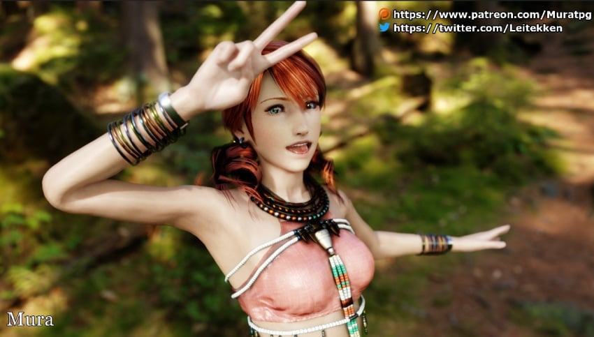 3d cute female final_fantasy final_fantasy_xiii green_eyes mura_tpg oerba_dia_vanille red_hair tagme tongue_out