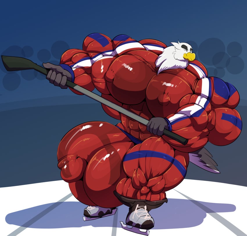 2019 5_fingers absurd_res accipitrid accipitriform anthro avian balls bara beak big_balls big_bulge big_muscles big_penis bird bobert bulge eagle fingers fullbody_suit genitals hi_res hockey hockey_eagle hockey_stick holding_object huge_balls huge_bulge huge_cock huge_muscles hyper hyper_balls hyper_bulge hyper_genitalia hyper_muscles hyper_pecs hyper_penis ice_rink ice_skates male muscular muscular_anthro muscular_male nipples penis simple_background skating solo sport sportsuit