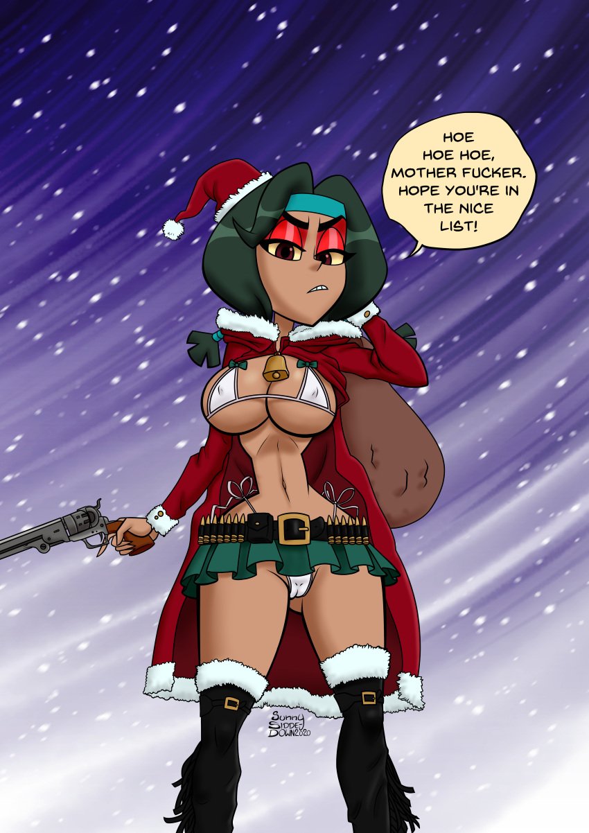 1girls bw_(long_gone_gulch) christmas native_american sunny_sidde-down yellow_sclera