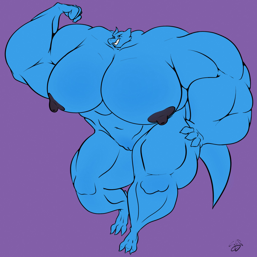 1:1 2020 anthro biceps big_breasts big_muscles big_nipples blue_body blue_scales breasts capra_goofus colored digital_media_(artwork) female flexing genitals hi_res huge_breasts huge_muscles huge_nipples hyper hyper_breasts hyper_muscles kobold mig_mog muscular muscular_anthro muscular_female nipples nude pussy scales signature simple_background smile solo wide_hips