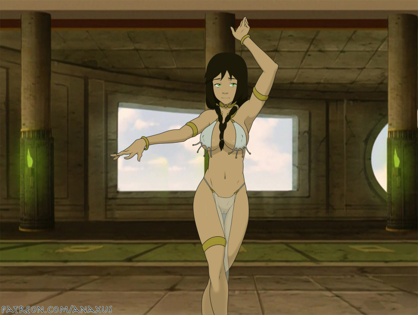 1girls alternate_breast_size alternative_costume anaxus armlet armpits avatar_the_last_airbender background bare_legs bare_shoulders belly_dancer bracelet bracelets braid braid_between_breasts braided_hair breasts brown_hair busty clothing collar curvy dancer dancing female female_focus female_only gold gold_jewelry green_eyes hair_between_breasts harem_outfit hips hourglass_figure jewelry jin_(avatar) large_breasts loincloth midriff navel necklace nickelodeon nipple_bulge pelvic_curtain pigtails posing pussy see-through see-through_clothing shaved_pussy thighlet thighs toned toned_female transparent_clothing twin_braids veil