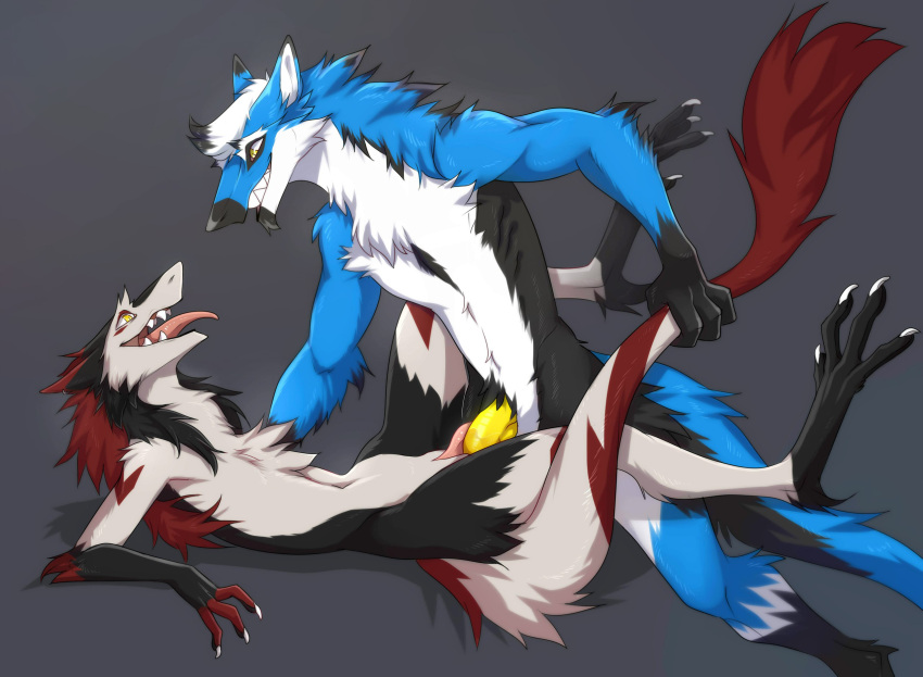 2018 anthro anthro_on_anthro anthro_penetrated anthro_penetrating anthro_penetrating_anthro axel_(axelthesergal) black_body black_fur blue_body blue_fur digital_media_(artwork) duo erection female female_penetrated fur genitals hi_res looking_at_another male male/female male_penetrating male_penetrating_female mammal nude original_character penetration penile penis pussy red_body red_fur sergal sex shysa_the_sergal smile teeth tongue tongue_out vaginal_penetration viskasunya white_body white_fur yellow_eyes yellow_penis