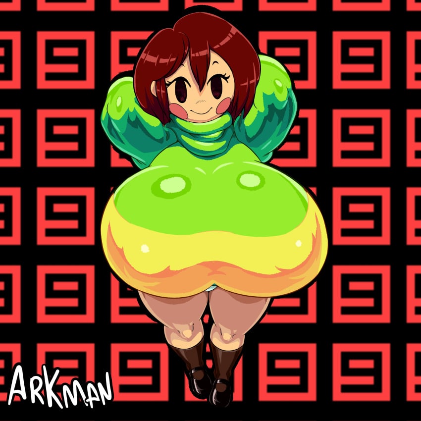 1girls 9999 arkman big_breasts breasts chara chubby clothed clothing female female_only huge_breasts large_breasts nipple_bulge short_hair smile tagme undertale