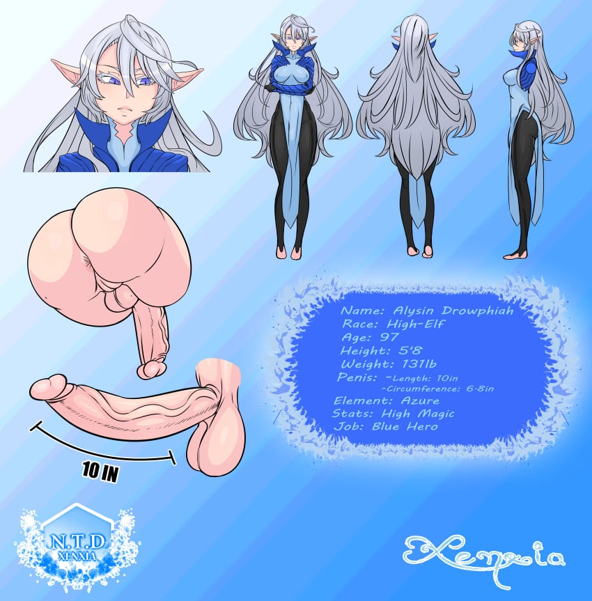 1futa alysin_drowphiah_(xenxia) anus ass atelier_sol_aer backsack blue_eyes bodysuit character_sheet clothed decensored elf elf_ears erection full-package_futanari futa_only futanari long_hair mole mole_on_ass mole_on_balls penis pointy_ears pussy silver_hair simple_background solo vagina white_eyelashes xenxia