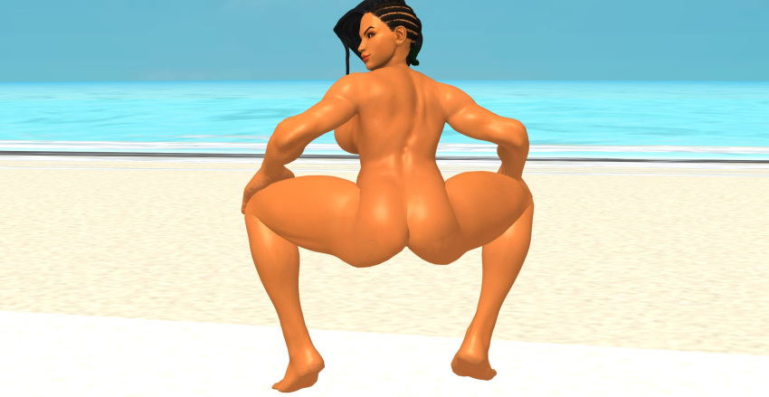 3d brazilian brazilian_female female large_ass laura_matsuda looking_back nilbog3d spread_legs squatting street_fighter street_fighter_v tan_skin