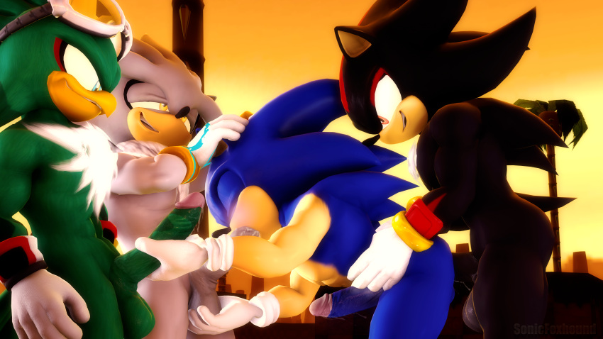 3d anal avian beak bird black_hair blue_hair feathers gay goggles goggles_on_head green_body green_eyes green_feathers group group_sex hawk hedgehog jet_the_hawk male male/male non-human penis red_eyes sex shadow_the_hedgehog silver_the_hedgehog sonic_(series) sonic_riders sonic_the_hedgehog white_hair yaoi yellow_eyes