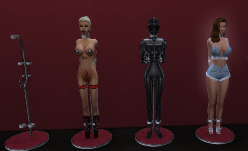 bondage crying devious_desires deviousdesires female femsub gag gagged gimp gimp_mask gimp_suit humiliation multiple_girls slave slaves tattoo the_sims the_sims_4 video_games