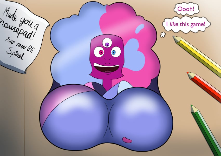 1girls 2019 3_eyes afro alien_girl big_breasts blue_eye blue_hair boob_mousepad digital_media_(artwork) e350 female female_focus female_only garnet_(steven_universe) gem_(species) gem_fusion happy heart hi_res high_resolution highres huge_breasts inanimate inanimate_transformation large_breasts looking_down mouse_pad mousepad multi_eye not_furry not_furry_focus note open_mouth oppai_mouse_pad pencil pencil_(object) pink_hair purple_eye red_eye red_skin smile steven_universe thought_bubble writing