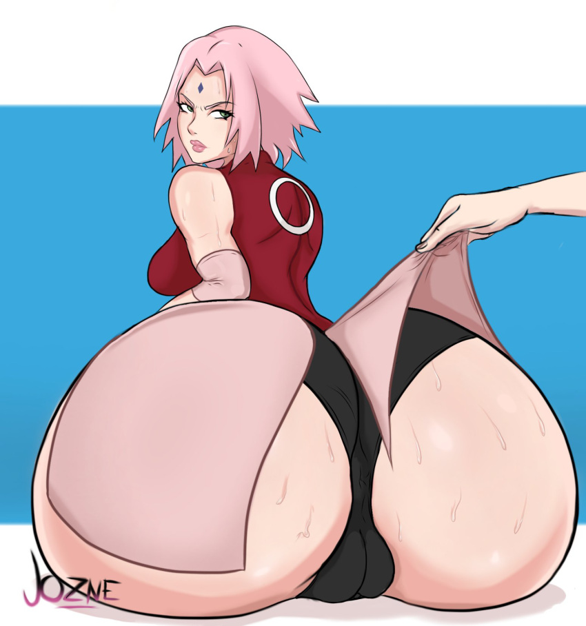 annoyed ass ass_focus big_ass big_butt bottom_heavy bubble_ass bubble_butt exposed_ass fat_ass fat_butt female green_eyes huge_ass huge_butt jozne kunoichi large_ass large_butt lipstick looking_back narrowed_eyes naruto naruto_(series) naruto_shippuden ninja offscreen_character pink_eyes red_topwear sakura_haruno short_hair short_shorts shorts sweat sweaty sweaty_ass sweaty_butt thick_ass wide_hips