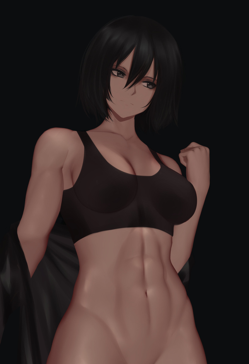 1girls abs attack_on_titan female female_only mikasa_ackerman no_panties solo sports_bra zaki_btw