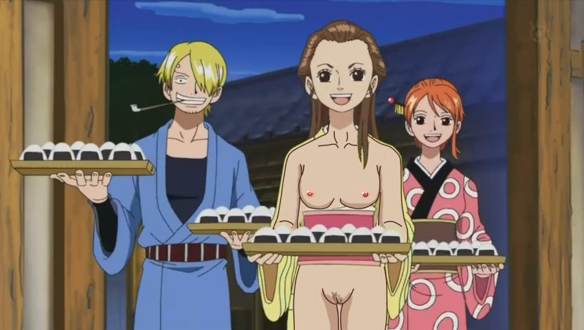 censored edit edited female male mao mao_(one_piece) nami nami_(one_piece) nude one_piece pre-timeskip shounen_jump straight_hair vinsmoke_sanji