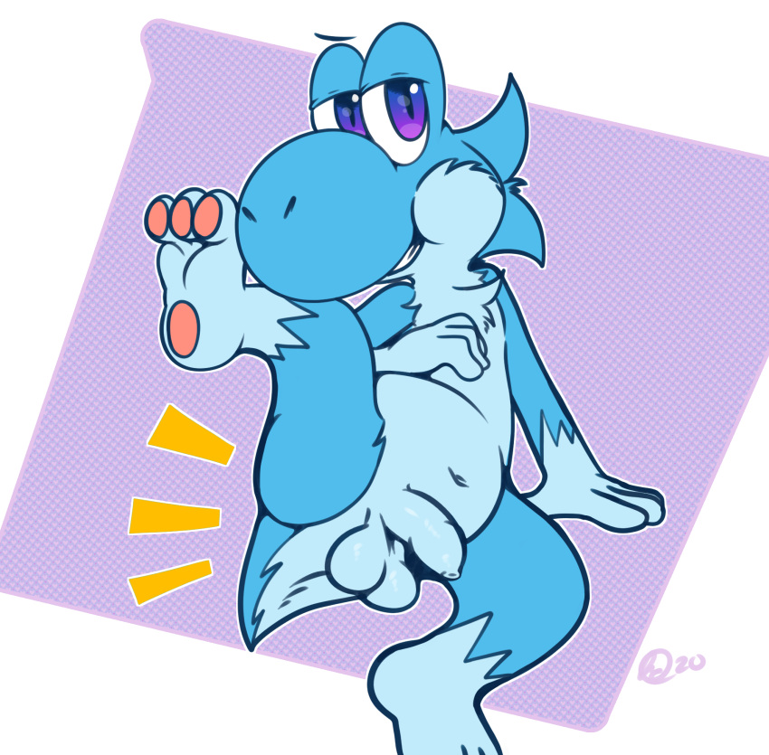 balls blue_fur fur furry genitals hi_res hybrid lighty_marteniz male_only mario_(series) nintendo nude pawbeans pawpads penis solo solo_male video_games yoshi