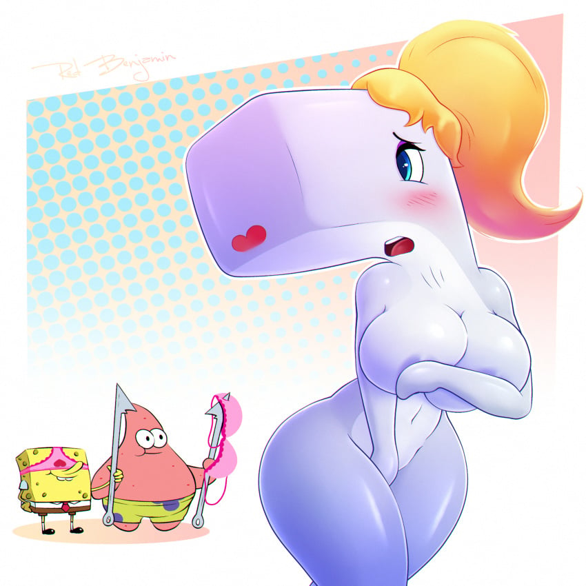 1girls 2020 2boys anthro blonde_hair blue_eyes blush blushing bra cute embarrassed embarrassed_nude_female harpoon naked nude nude_female panties patrick_star pearl_krabs pink_bra pink_panties redbenjamin sea_sponge smooth_skin spongebob_squarepants spongebob_squarepants_(character) starfish tagme wardrobe_malfunction whale whaling