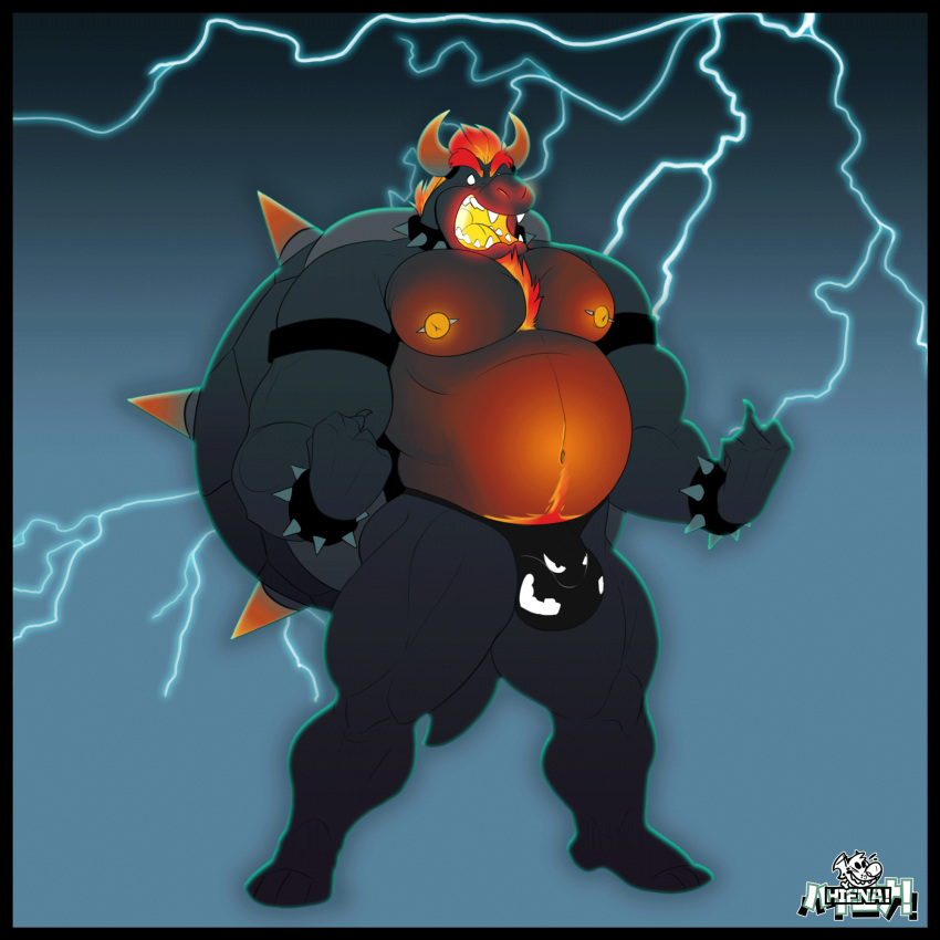 1:1 animated anthro balls bara big_balls big_penis bowser bowser's_fury cock_ring fury_bowser genitals growth hi_res male male_only mario_(series) muscular muscular_male nintendo nipple_piercing nipples penis piercing solo super_mario_3d_world thewilldpink video_games