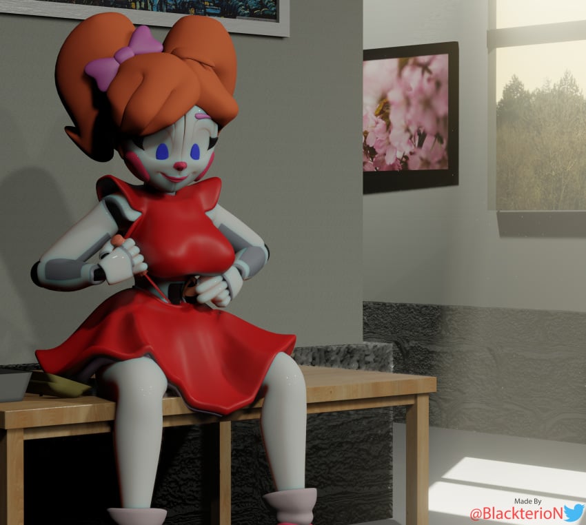 3d baby_(fnafsl) blackterio blender_(software) blue_eyes circus_baby circus_baby_(fnaf) female five_nights_at_freddy's five_nights_at_freddy's:_sister_location fully_clothed funtime_foxy funtime_foxy_(fnaf) funtime_foxy_(fnafsl) jailbait_knight orange_hair red_skirt red_topwear sister_location white_body