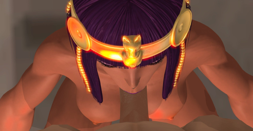 3d 3d_(artwork) blowjob closed_eyes closed_mouth dark-skinned_female dark_skin deepthroat interracial light-skinned_male light_skin menat nilbog3d oral pov purple_hair street_fighter street_fighter_v