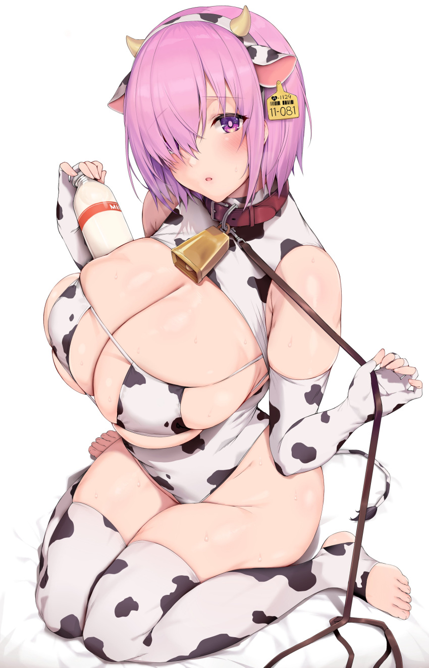 1girls 2021 :o alternate_breast_size alternate_costume animal_costume animal_ears animal_print bangs bed bell bell_collar bent_knees big_breasts bikini bikini_top blue_gk blunt_bangs blush bottle breasts chinese_zodiac cleavage collar cow_costume cow_ears cow_girl cow_horns cow_print cow_print_bikini cow_tail cowbell curvaceous curvy curvy_figure drink ear_tag elbow_gloves eyebrows_visible_through_hair eyepatch_bikini fake_animal_ears fate/grand_order fate_(series) feet female female_only fingerless_gloves full_body gloves hair_ornament hair_over_one_eye headband headgear hi_res high_resolution highleg highres horns huge_breasts large_breasts leash legwear looking_at_viewer mash_kyrielight milk milk_bottle open_mouth pink_hair plump pose posing print_legwear purple_eyes red_collar shielder_(fate/grand_order) shiny shiny_skin short_hair sideboob sidelocks simple_background sitting skindentation sleeveless solo solo_female stockings strapless strapless_bikini sweatdrop swimsuit tag tail thick_thighs thighhighs thighs underboob v very_high_resolution wariza white_background white_bikini white_gloves white_legwear white_swimsuit wide_hips year_of_the_ox