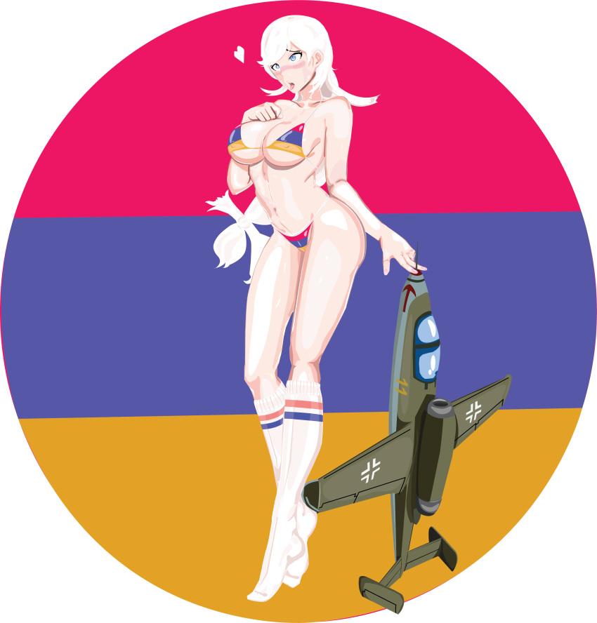 armenia armenian armenian_flag artist_request bikini blue_eyes bra braided_ponytail iron_armenian kneehighs lady_baron national_personification panties petite posing socks tongue_out white_hair