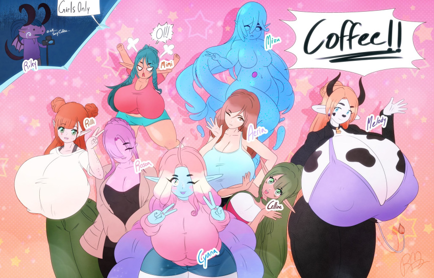 6+girls 8girls aeria_(riley_moore) blue_skin bovine bovine_humanoid celline_(riley_moore) cow_girl cyana_(p.m._seymour) demihuman elves goo_girl group harem huge_breasts hyper_breasts long_hair melody_(riley_moore) mimi_(riley_moore) minotaur mizu_(riley_moore) monster_girl multiple_girls orange_skin pink_skin riley_moore riley_moore_(artist) rilli_oshina rosea_(riley_moore) slime slime_girl tan_skin thick_thighs