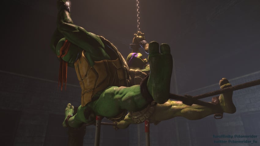 16:9 3d_(artwork) ankle_cuffs anthro armpit armpits chains chastity chastity_cage chastity_device digital_media_(artwork) dildo donatello_(tmnt) duo flexible handcuffs hi_res humanoid injustice_2 male male/male michelangelo_(injustice) michelangelo_(tmnt) pain predicament_bondage reptile scalie sex_toy shackles source_filmmaker splits spread_legs spreading stormrider suspension teenage_mutant_ninja_turtles torture turtle widescreen