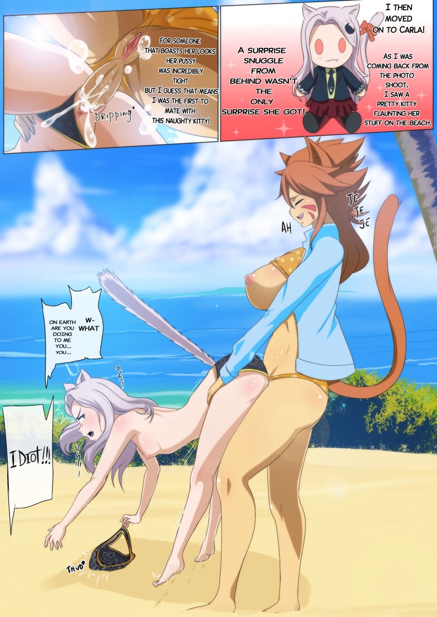 1futa 1girls beach bikini brown_hair carla_(fairy_tail) cat_ears cat_tail cum cum_in_pussy cum_inside cum_inside_pussy doggy_style doll fairy_tail from_behind from_below futa_on_female futanari implied_rape impregnation lifting mating_season_kittystyle millianna raised_tail rape stand_and_carry_position standing standing_sex surprise_sex the_amazing_gambit virgin white_hair