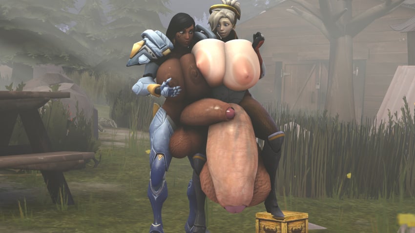 2futas 3d breast_press breast_squeeze dark_skin futa_only futanari gigantic_penis huge_breasts huge_cock huge_testicles hyper hyper_balls hyper_breasts hyper_penis large_areolae mercy overwatch pharah source_filmmaker thick_penis thick_thighs veiny_penis wholesome zccblp