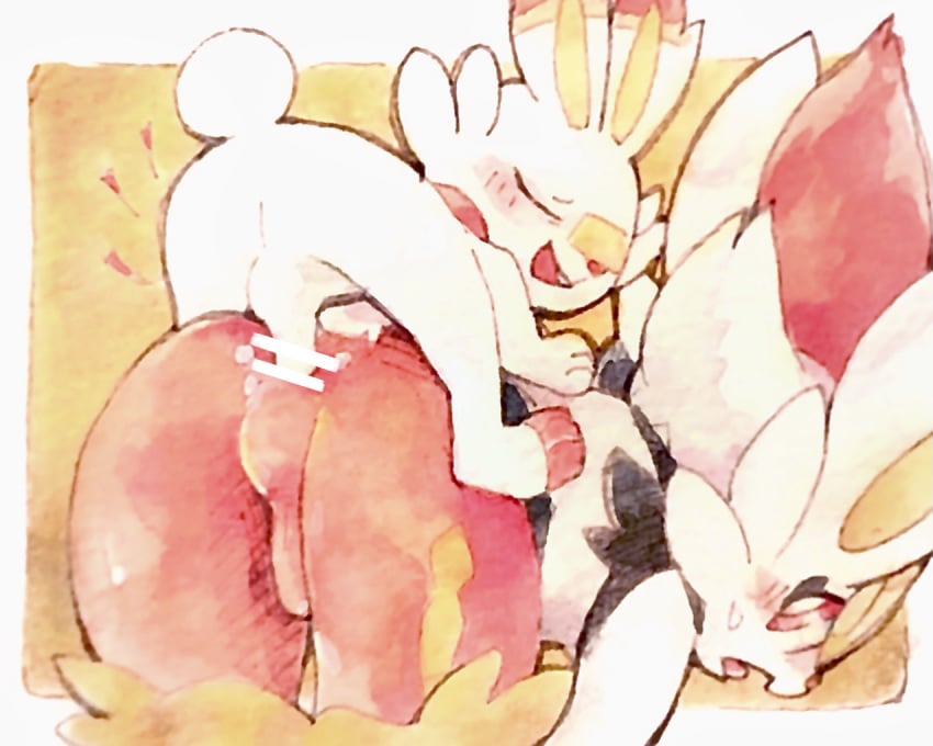 5:4 anal anthro balls blush cinderace duo from_behind_position genitals male male/male male_cinderace male_penetrated male_penetrating male_penetrating_male male_pokemon nintendo penetration penis perching_position perineum pokémon_(species) pokemon pokemon_ss scorbunny sex size_difference small_dom_big_sub trem_trrn video_games