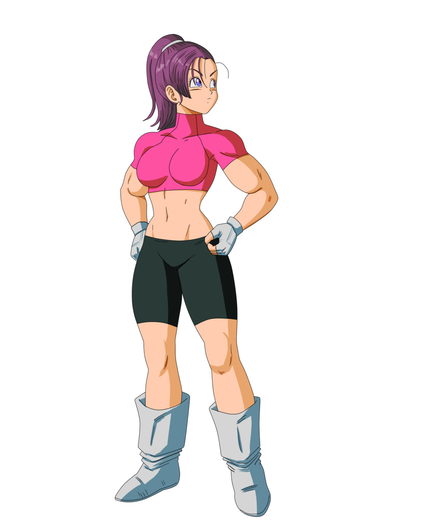 1girls 2020 abs belly belly_button biceps black_shorts boobs boots breasts clothed clothed_female clothes clothing crop_top dragon_ball dragon_ball_multiverse female female_only fingerless_gloves hair_over_one_eye hands_on_hips hips hourglass_figure legs looking_away looking_back looking_to_the_side looking_up muscles muscular muscular_female navel pink_crop_top pink_skirt ponytail purple_eyes purple_hair render salvamakoto shiny shiny_hair solo solo_female solo_focus son_bra tagme thighs tits transparent_background white_boots white_gloves